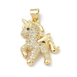 Настоящее золото 18K Латунные микро проложить кубического циркония подвески, прелести единорога, долговечный, стойки покрытие, без свинца и без кадмия, реальный 18 k позолоченный, 26x18.5x3.5 мм, отверстие : 4.5x3.5 мм