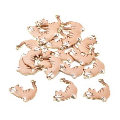 Темный Лосось Стойки обшивки сплава эмали подвески, золотые, кошачье очарование, темный лосось, 25x25x2 мм, отверстие : 2 мм