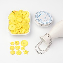 Gelb Kostenlose Tutorial DIY Schmuck-Sets für Braceletmaking, Acryl-Misch Tasten, Kupferdraht und Eisen Armbänder, Gelb, 205 mm