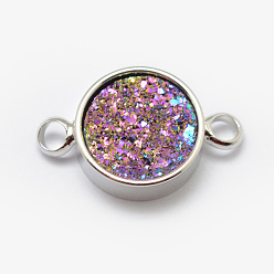 Средняя Орхидея Гальванические соединители из натурального агата друзы, с латунной фурнитурой , плоско-круглые, платина, средне орхидеи, 15x9x4 мм, отверстие : 2 мм