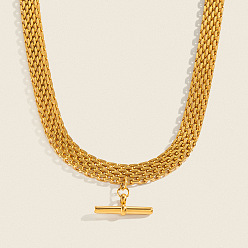 Real 18K Gold Plated 304 Stainless Steel Column Bar Pendant Mesh Chain Necklaces for Women, Real 18K Gold Plated, 14.96 inch(38cm)
