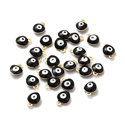 Black 304 Stainless Steel Evil Eye Enamel Charms, Heart Charm, Golden, Black, 8x6x3mm, Hole: 1mm