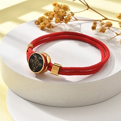 Овен Созвездие нейлоновые шнуры многорядные браслеты, двойная цепочка ювелирные изделия для женщин и мужчин, с золотой латунной фурнитурой и эмалевым шармом, красные, Овен, 8 дюйм (20.3 см)