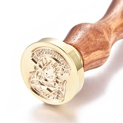 Oro Sello de sello de cera de latón, con mango de madera, para decoración de postes, fabricación de tarjetas de bricolaje, patrón temático mágico, dorado, 90x26 mm
