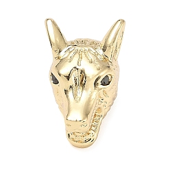 Настоящее золото 18K Латунные микро проложить кубического циркония бусы, без кадмия и без свинца, голова волка, реальный 18 k позолоченный, 17.5x10x11 мм, отверстие : 2 мм