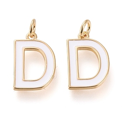 Letter D Messing Emaille-Anhänger, mit Sprungring, langlebig überzogen, echt 18 k vergoldet, letter.d, weiß, letter.d, d: 17x11x1.8mm, Biegeringe: Innendurchmesser: 3 mm