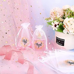 Розовый Прямоугольные подарочные пакеты из органзы с кулиской, мешочки для хранения конфет с принтом и надписью «спасибо», туманная роза, 15x10 см