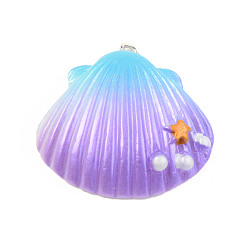 Lilac Opaque Resin Pendants, with Platinum Tone Iron Loop, Two Tone, Shell with Star, Lilac, 33.5~34.5x31.5~32.5x8.5mm, Hole: 2mm