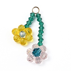 Colorful Handmade Glass Beaded Woven Pendants, with Brass Jump Rings, for DIY Jewelry Making Crafs, Flower, Golden, Colorful, 44x38x6mm, Hole: 3.5mm