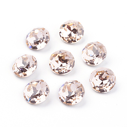 Светло-Персиковый Заостренные задние и задние боковые кабошоны из стразного стекла, класс А, граненые, плоско-круглые, светлый персик, 8x4.5 мм