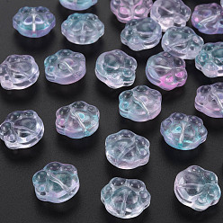 Sky Blue Two Tone Transparent Baking Paint Glass Beads, Paw Print, Sky Blue, 13.5x15x8.5mm, Hole: 1.2mm