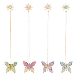 Золотой 4шт. закладка-подвеска в виде бабочки, солнца, акрила и сплава смолы, с латунным кабельных цепей, золотые, 225 мм, Бабочка: 34x39.5x5 mm, ВС: 29x26.5x5 mm