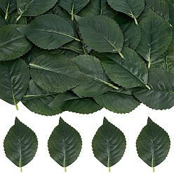 Dark Green Polyester Artificial Leaf, Dark Green, 158x96x3mm, Hole: 2.5mm