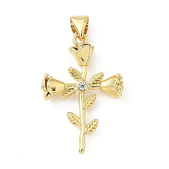 Настоящее золото 18K Латунные микро проложить кубического циркония подвески, крест прелести, долговечный, без кадмия и без свинца, стойки покрытие, с целью перехода в кольце, реальный 18 k позолоченный, 27x17.5x5.5 мм, отверстие : 5x3.5 мм