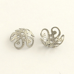 Нержавеющая Сталь Цвет Устойчивые к потускнению 304 нержавеющая сталь 5-лепестковые колпачки для бусин, цвет нержавеющей стали, 10x4 мм, отверстие : 1 мм