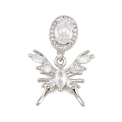 Платина Латунные микропаве прозрачные подвески с фианитом, бабочки прелести, без кадмия и без свинца, стойки покрытие, долговечный, платина, 26 мм