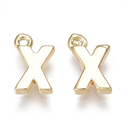 Letter X Brass Charms, Letter, Nickel Free, Real 18K Gold Plated, Letter.X, 8.5x5.5x1.5mm, Hole: 0.8mm