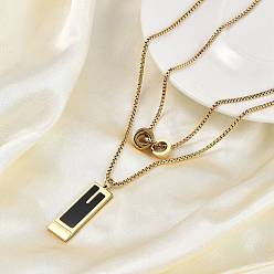 Настоящее золото 18K Ионное покрытие (ip) 304 нержавеющая сталь черная эмаль прямоугольная цепочка с подвеской для женщин, реальный 18 k позолоченный, 18.54 дюйм (47.1 см)