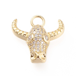Золотой Латунные микропаве прозрачные подвески с фианитом, долговечный, поголовье крупного рогатого скота, золотые, 19.5x19x5 мм, отверстие : 3.5 мм