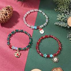 (52) Непрозрачная лаванда 3шт. браслеты с подвесками из сплава и эмали на рождественскую тематику, браслеты из стеклянных бусин для женщин, разноцветные, внутренний диаметр: 2 дюйм (5 см)