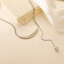 Платина Луна и круг 304 ожерелья с подвесками из нержавеющей стали, Lariat ожерелья, платина, 17.40 дюйм (44.2 см)