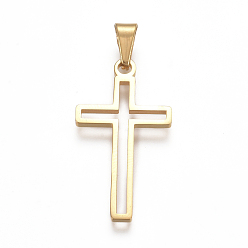 Золотой 304 Подвески из нержавеющей стали с ионным покрытием (IP), отрезать, крестик, полый, для изготовления ювелирных изделий, золотые, 25x13x1 мм, отверстие : 5x3 мм