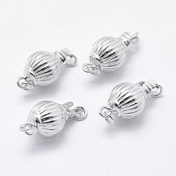 Platinum Anti-Tarnish Rhodium Plated 925 Sterling Silver Box Clasps, with 925 Stamp, Round, Platinum, 16x8mm, Hole: 1mm