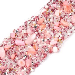 Pink Исправление горный хрусталь, с бусинами из ракушек и отделкой из страз, хрустальная лента для шитья со стразами, аксессуары для костюма, розовые, 35 мм