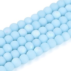 Светло-Голубой Матовые непрозрачные стеклянные бусы пряди, круглые, с половиным покрытием, с покрытием AB цвета, Небесно-голубой, 4~4.5 мм, отверстие : 0.6 мм, около 97~100 шт / нитка, 14.76~15.16 дюйм (37.5~38.5 см)