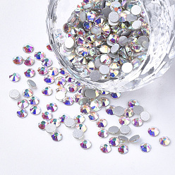 Crystal AB Glass Flat Back Rhinestone Cabochons, Back Plated, Faceted Half Round, Crystal AB, SS16, 3.8~4x1.5mm, about 1440pcs/bag