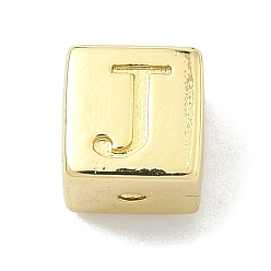 Letter J Латунные бусины, без кадмия и без свинца, долговечный, стойки покрытие, кубические, реальный 18 k позолоченный, буква J, 6x6x6 мм, отверстие : 1.8 мм