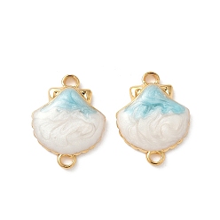 Настоящее золото 18K 304 подвески-соединители в форме ракушек из нержавеющей стали с цветочным узором белого и бледно-бирюзового эмалированного цвета, ионное покрытие (ip), реальный 18 k позолоченный, 17.5x13x3 мм, отверстие : 2 мм