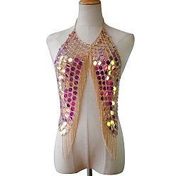 Фуксиновый Плоские круглые акриловые пайетки на тело цепочки, цепочка с кисточками из золотого сплава, красно-фиолетовые, 510 мм