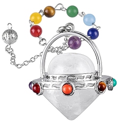 Хрусталь Форма инопланетного космического корабля из натурального кварцевого кристалла, заостренные маятники для биолокации, с 7 бусинами из чакрального камня, для лозоходства и гадания, 220 мм