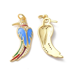 Васильковый Покрытие стойки латунь микропаве прозрачные подвески из кубического циркония, с прыгающим кольцом и эмалью, без свинца и без кадмия, очарование птицы, васильковый, 28x13x2.5 мм, отверстие : 3.5 мм