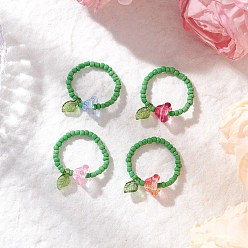 (52) Непрозрачная лаванда Стеклянные бусины с акриловыми подвесками кольца на пальцы, цветок, разноцветные, 12 мм, внутренний диаметр: 18 мм