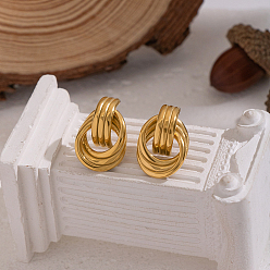 Настоящее золото 18K Мода 304 серьги-гвоздики с узлами из нержавеющей стали, реальный 18 k позолоченный, 21x14.1 мм