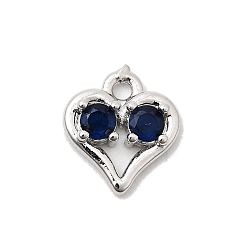 Темно-Синий Латунные микро проложить кубического циркония подвески, сердце прелести, стойки покрытие, долговечный, без кадмия и без свинца, платина, темно-синий, 10.5x10x2.5 мм, отверстие : 1.5 мм