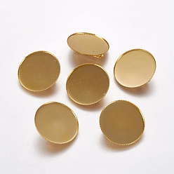Golden Brass Brooch Base Settings, Rack Plating, Flat Round, Golden, 26x7mm, Pin: 0.7mm, 25mm inner diameter