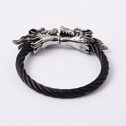 Antique Silver Retro Dragon 304 Stainless Steel Bangles, Gunmetal & Antique Silver, 57mm