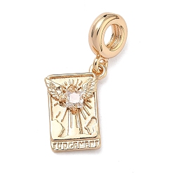 Настоящее золото 18K Подвески в виде карт Таро из латуни с прозрачными кубическими циркониями, Подвески с большими отверстиями, реальный 18 k позолоченный, 27.5 мм, отверстие : 4 мм