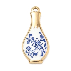 Vase 304 Stainless Steel Enamel Pendants, Flower Pattern, Ion Plating(IP), Golden, Vase Charms, 27.5x12.5x3.5mm, Hole: 1.5mm