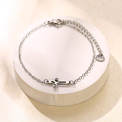 Cross 304 de enlace de acero inoxidable de las pulseras, pulseras de cadena tipo cable para mujer, color acero inoxidable, cruz jesus, 6.50 pulgada (16.5 cm)