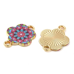 Deep Pink Printed Alloy Enamel Connector Charms, Flower Links, Light Gold, Deep Pink, 14x18x1.5mm, Hole: 1.5mm