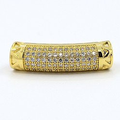 Mixed Color CZ Jewelry Brass Micro Pave Cubic Zirconia Hollow Curved Tube Beads, Curved Tube Noodle Beads, Clear, Mixed Color, 24x6mm, Hole: 4mm