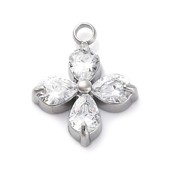 Прозрачный 304 микро нержавеющей стали прокладывать Цирконом подвески, клевер амулеты, прозрачные, 13x10.5x3.5 мм, отверстие : 1.5 мм