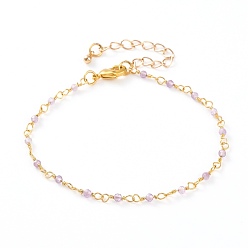 Аметист Круглые ограненные браслеты из натурального аметиста, с латунными карабин-лобстерами , золотые, 7-3/8 дюйм (18.7 см)