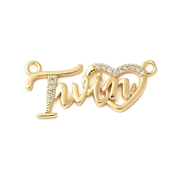 Настоящее золото 18K Латунные микропрозрачные кубические циркониевые соединения, подвески-соединители слов, без кадмия и без свинца, реальный 18 k позолоченный, 14x31x3 мм, отверстие : 1.8 мм