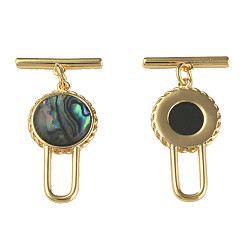 Real 18K Gold Plated Brass Toggle Clasps, with Synthetic Abalone Shell/Paua Shell, Nickel Free, Flat Round, Real 18K Gold Plated, 30mm, Hole: 1mm, Flat Round: 20x13x3mm
