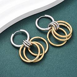 Золотой & Цвет Нержавеющей Стали 304 двухцветные серьги-кольца из нержавеющей стали, золотые и нержавеющая сталь цвет, 40x20 мм